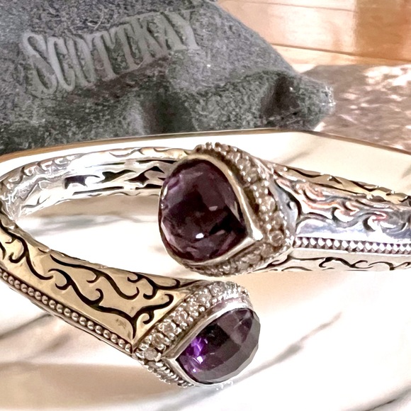 Authentic Scott Kay Diamond Amethyst Cuff Bracelet - Picture 1 of 6